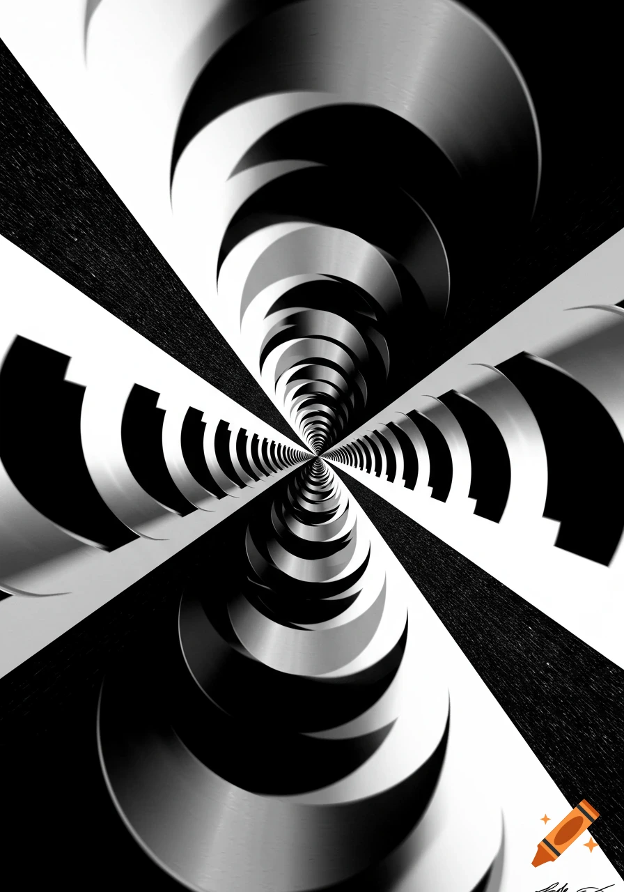 Black and white abstract optical illusion pattern.