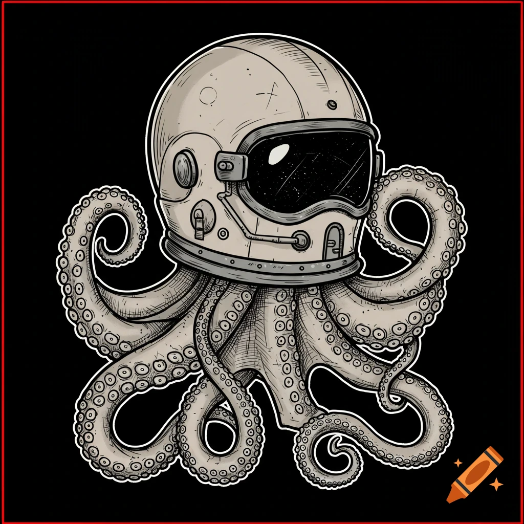 Stylized illustration of an octopus wearing a space helmet.