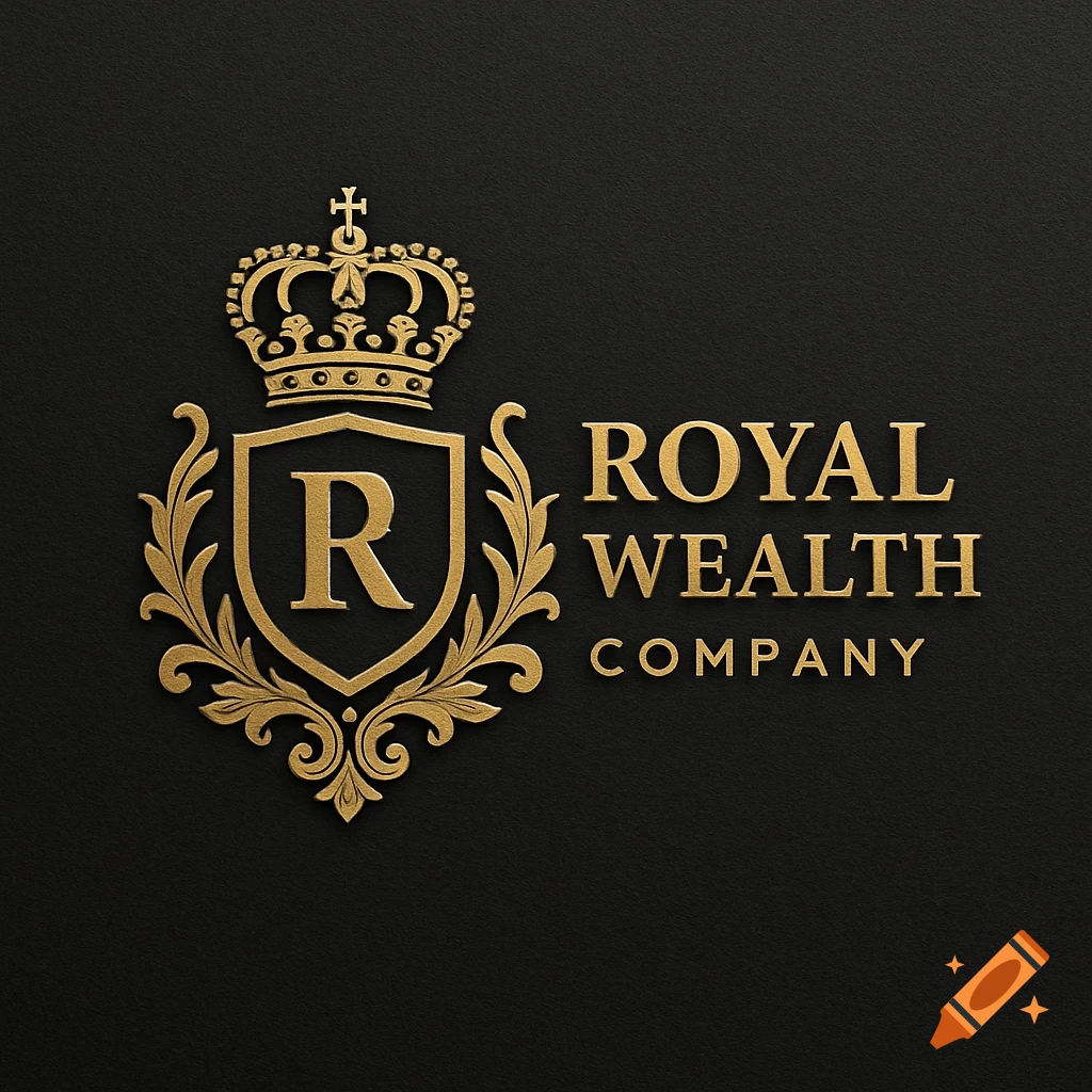 Gold logo featuring a shield with an R, a crown, and the words ROYAL WEALTH COMPANY on a black background.