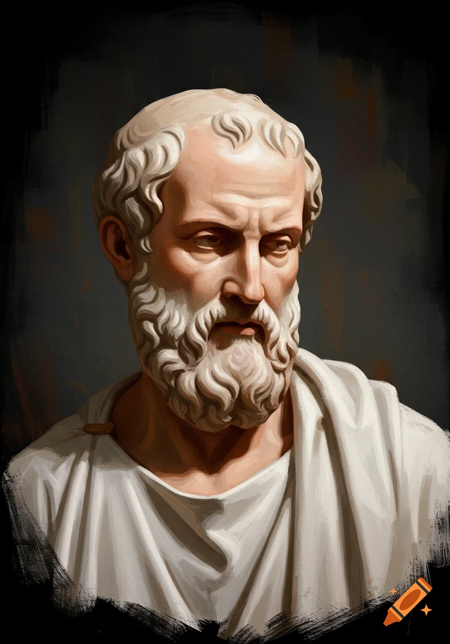 Painted portrait of a classical bust resembling Plato.