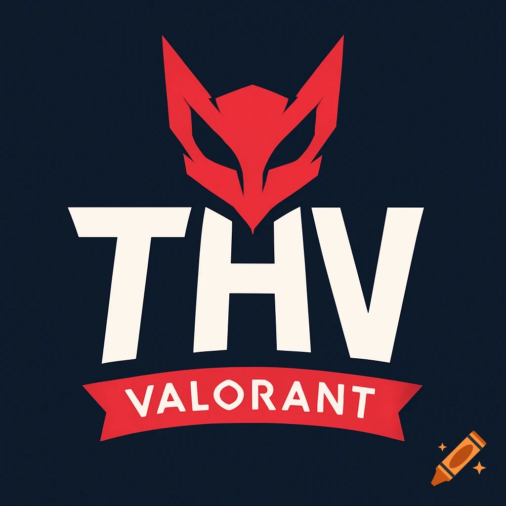 Logo with red stylized animal head, white text THV, and red ribbon with white text VALORANT on a dark background.