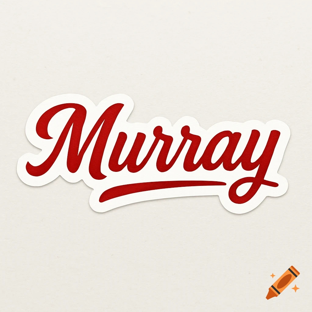 Red cursive sticker with the name "Murray".