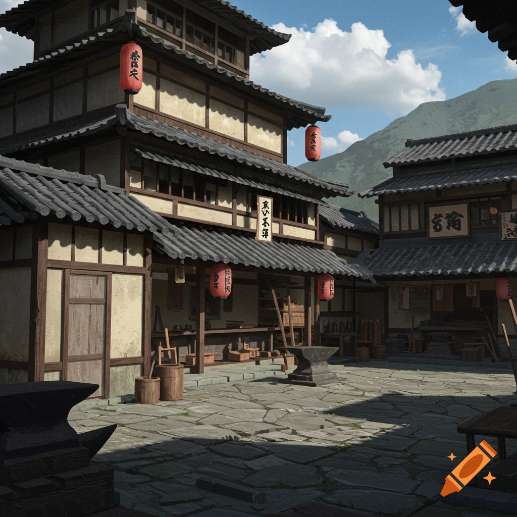 Traditional Japanese blacksmith building in an Edo period style.