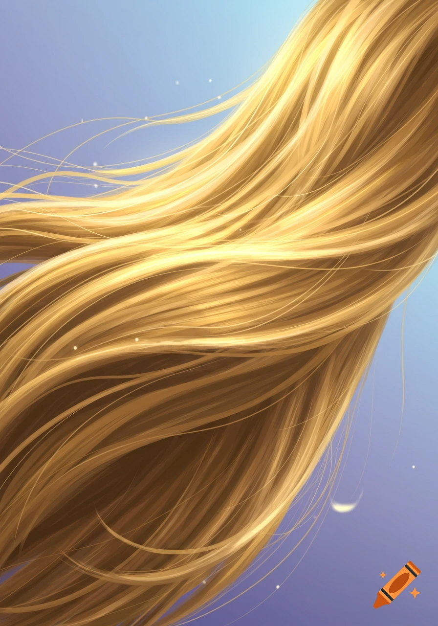 Swirling golden hair against a blue background