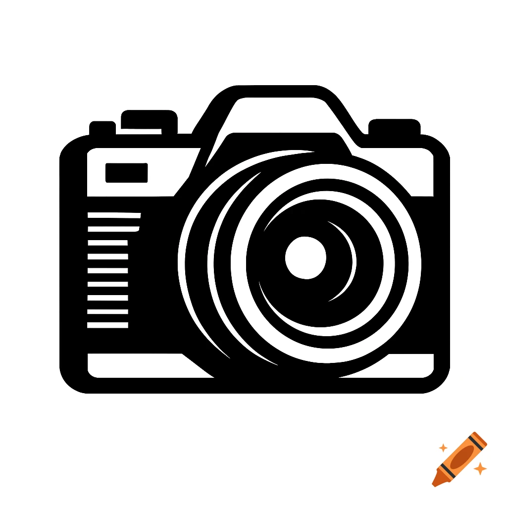 A black and white icon of a camera.