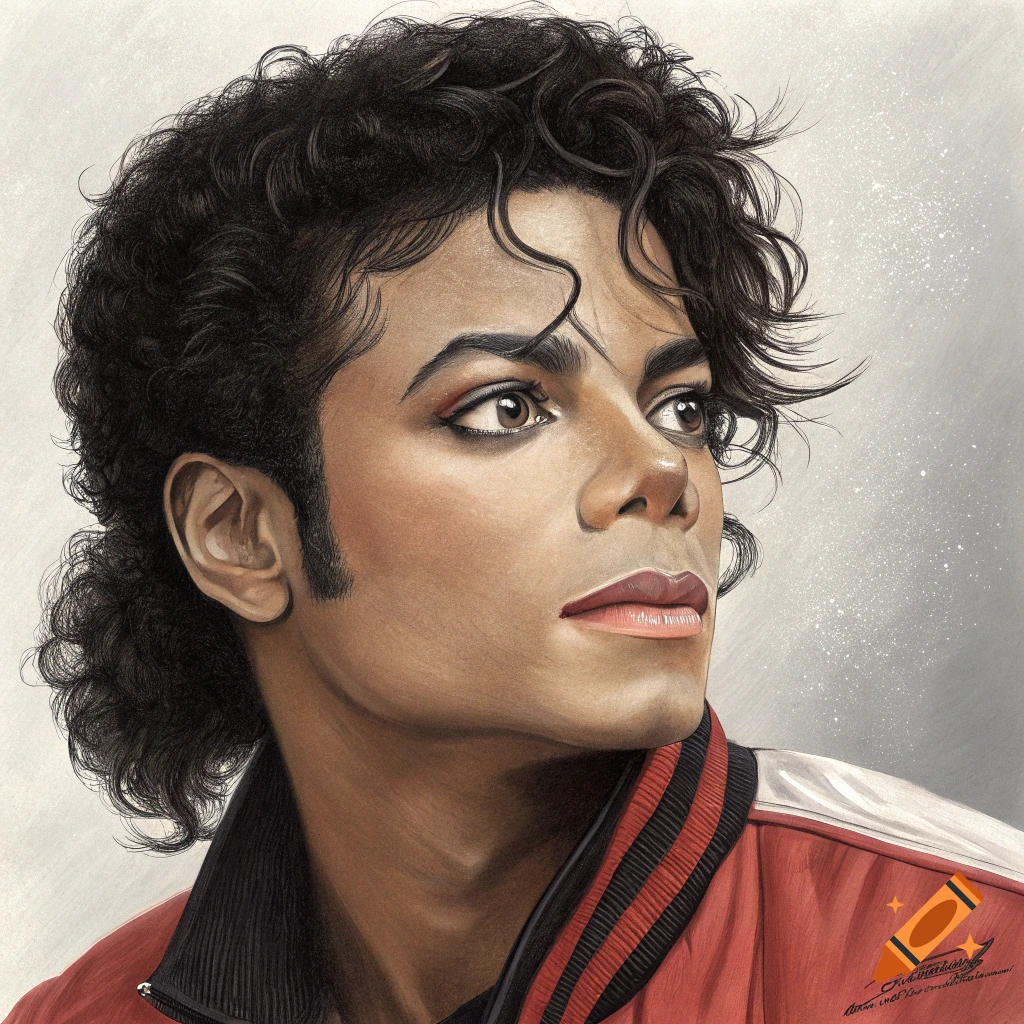 Realistic illustration portrait of Michael Jackson looking to the right.