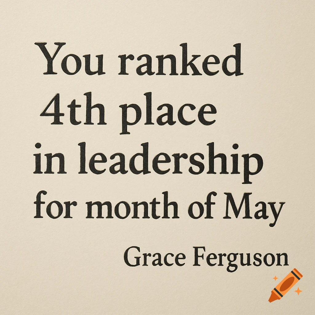 Text showing a leadership ranking for May with a name.