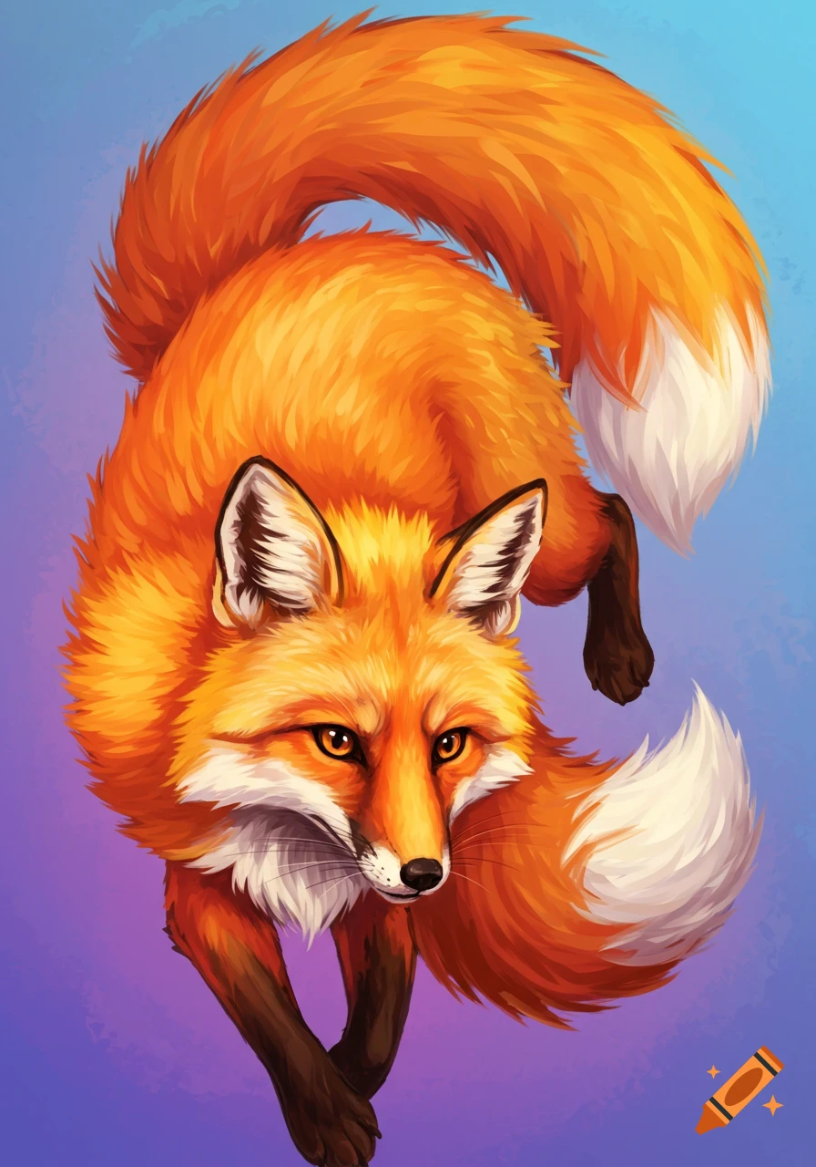 Illustration of an orange fox leaping