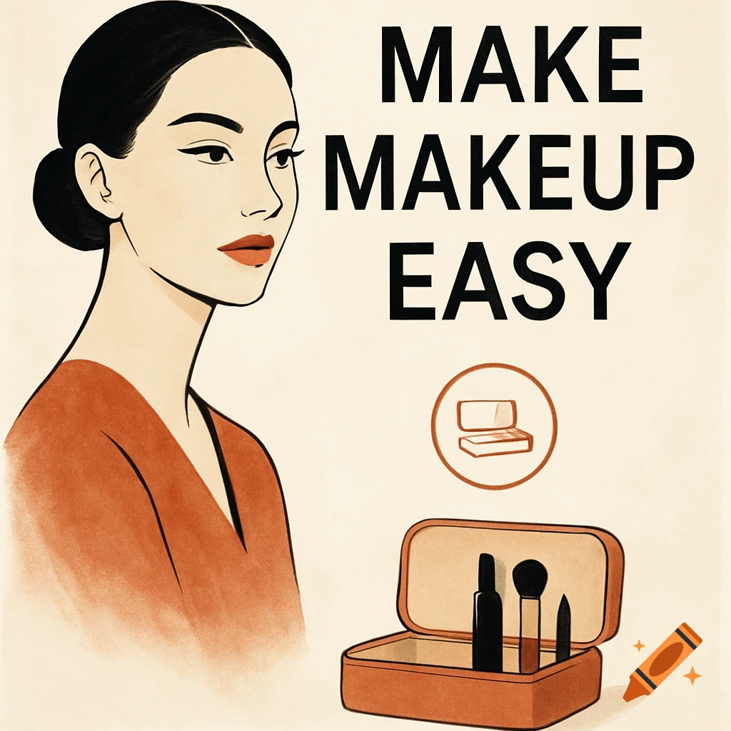 Illustration of a woman next to a makeup case with the text MAKE MAKEUP EASY
