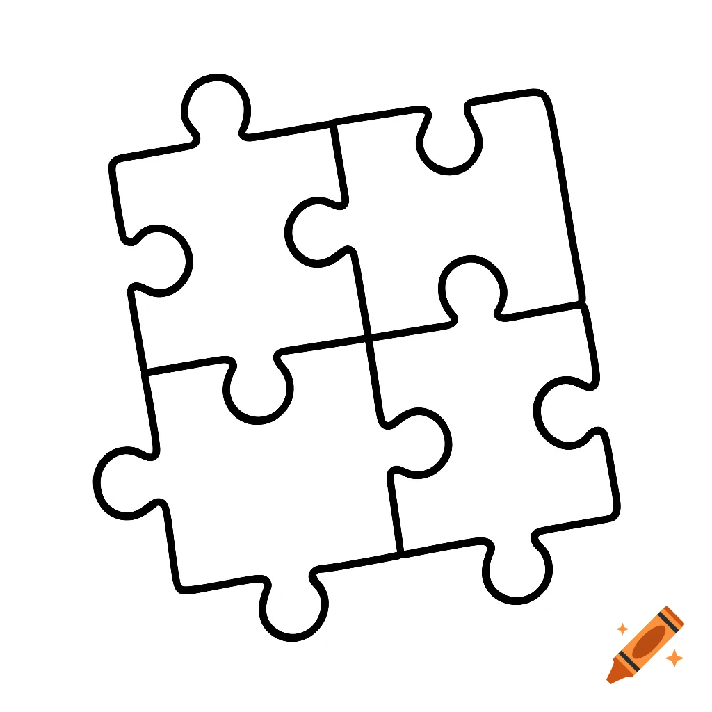 Four black outline puzzle pieces on a white background.