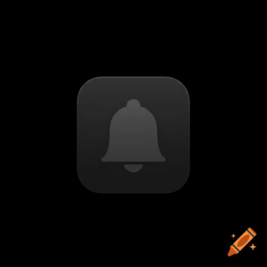Dark grey bell icon on a black background, styled like an iOS app icon.