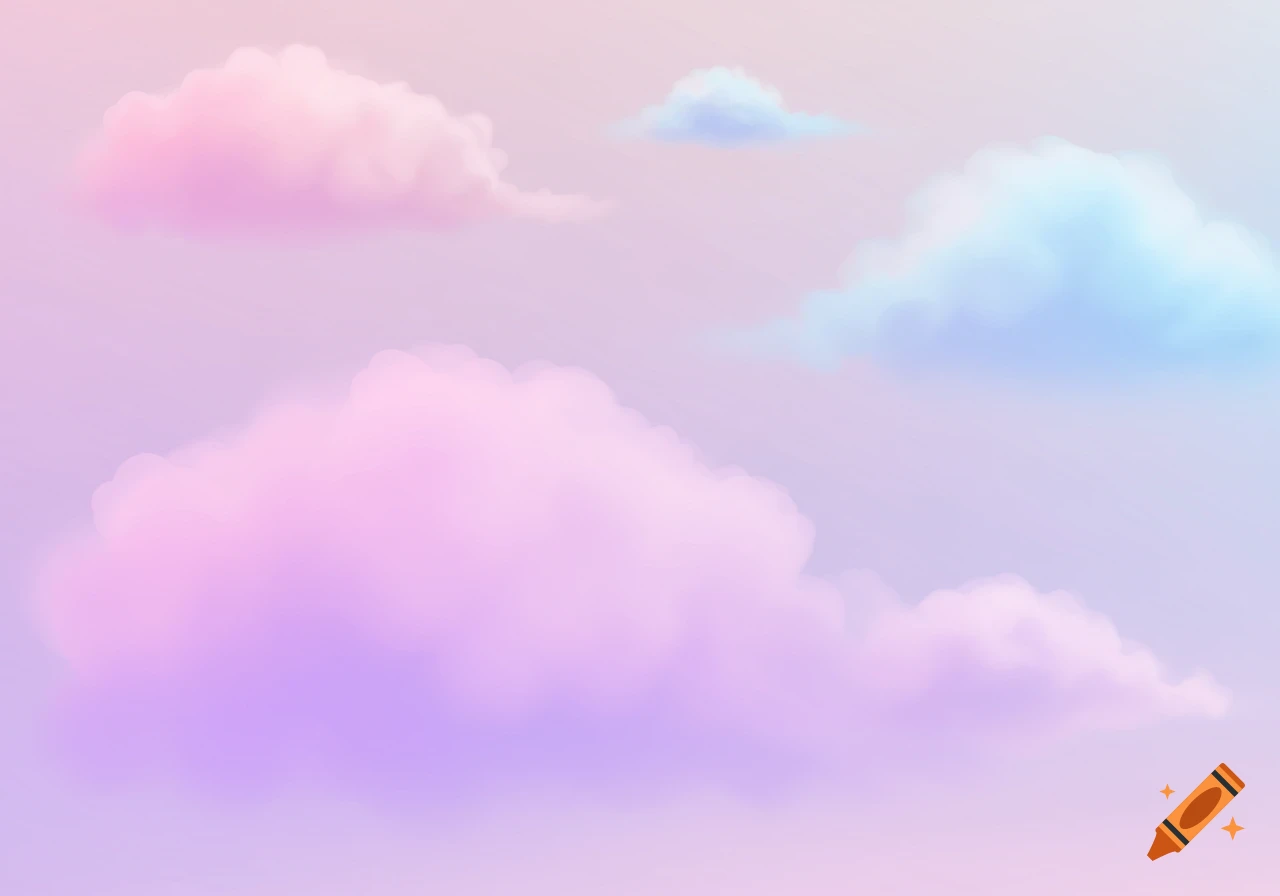 Pastel pink, purple, and blue clouds in a dreamy sky.