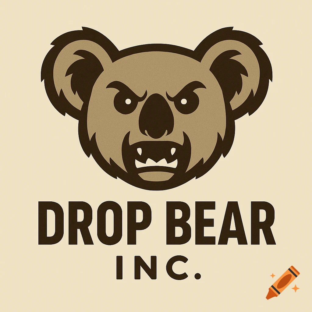 Logo of a fierce koala head above the words DROP BEAR INC.