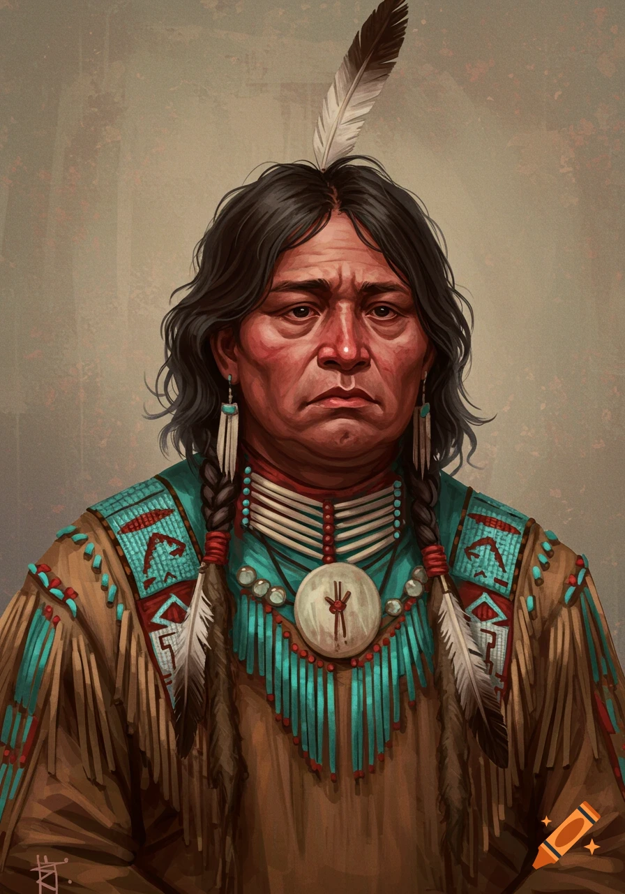 Digital painting of a man in traditional Native American regalia.