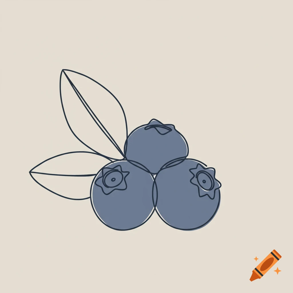 A simple line drawing of three blueberries and two leaves.
