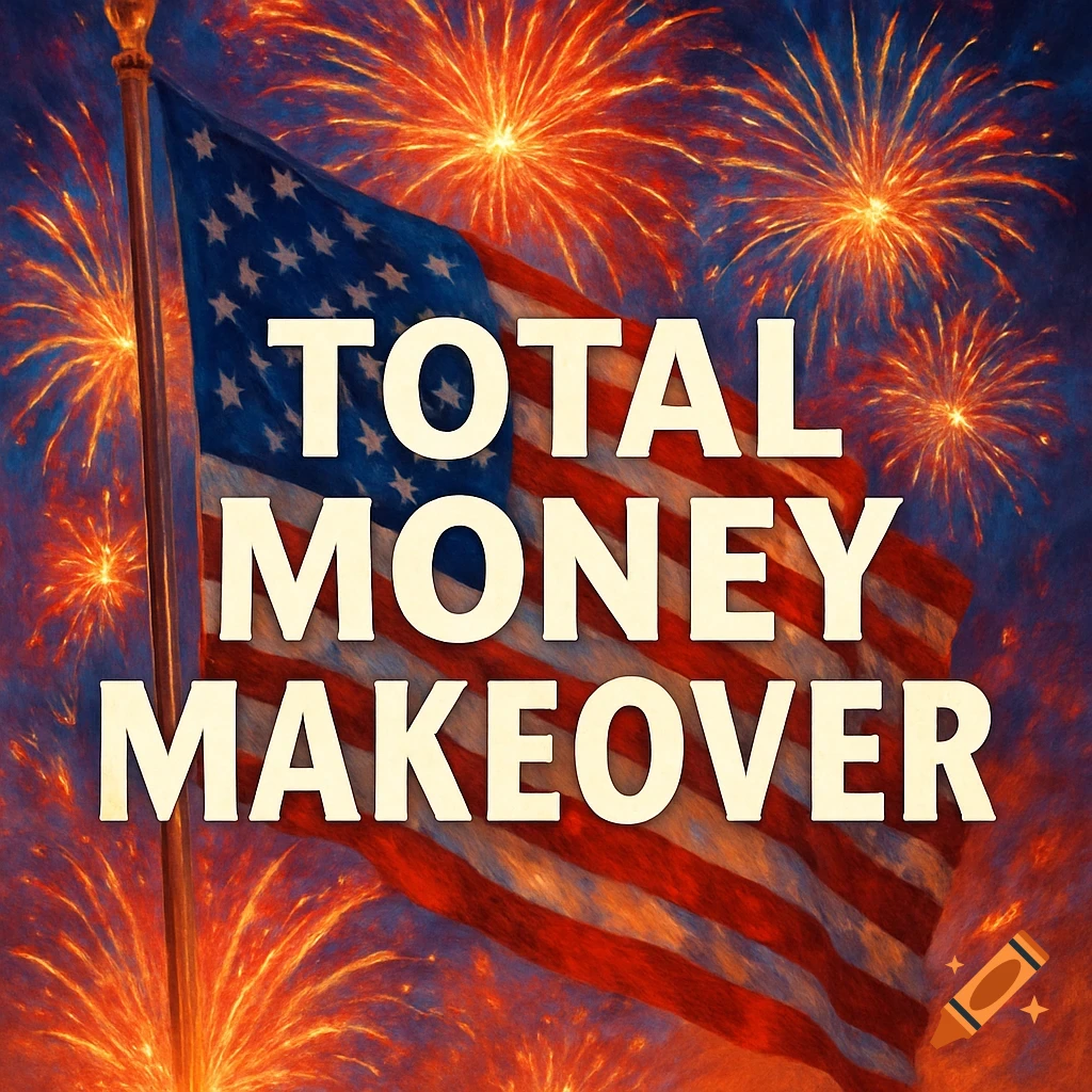 American flag with fireworks and text 'TOTAL MONEY MAKEOVER'