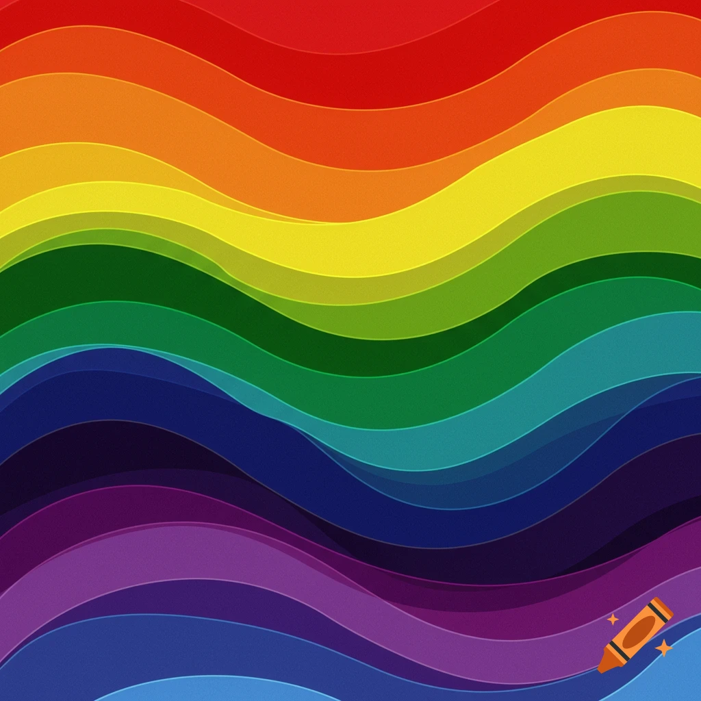 Wavy layers of rainbow colors flowing horizontally.