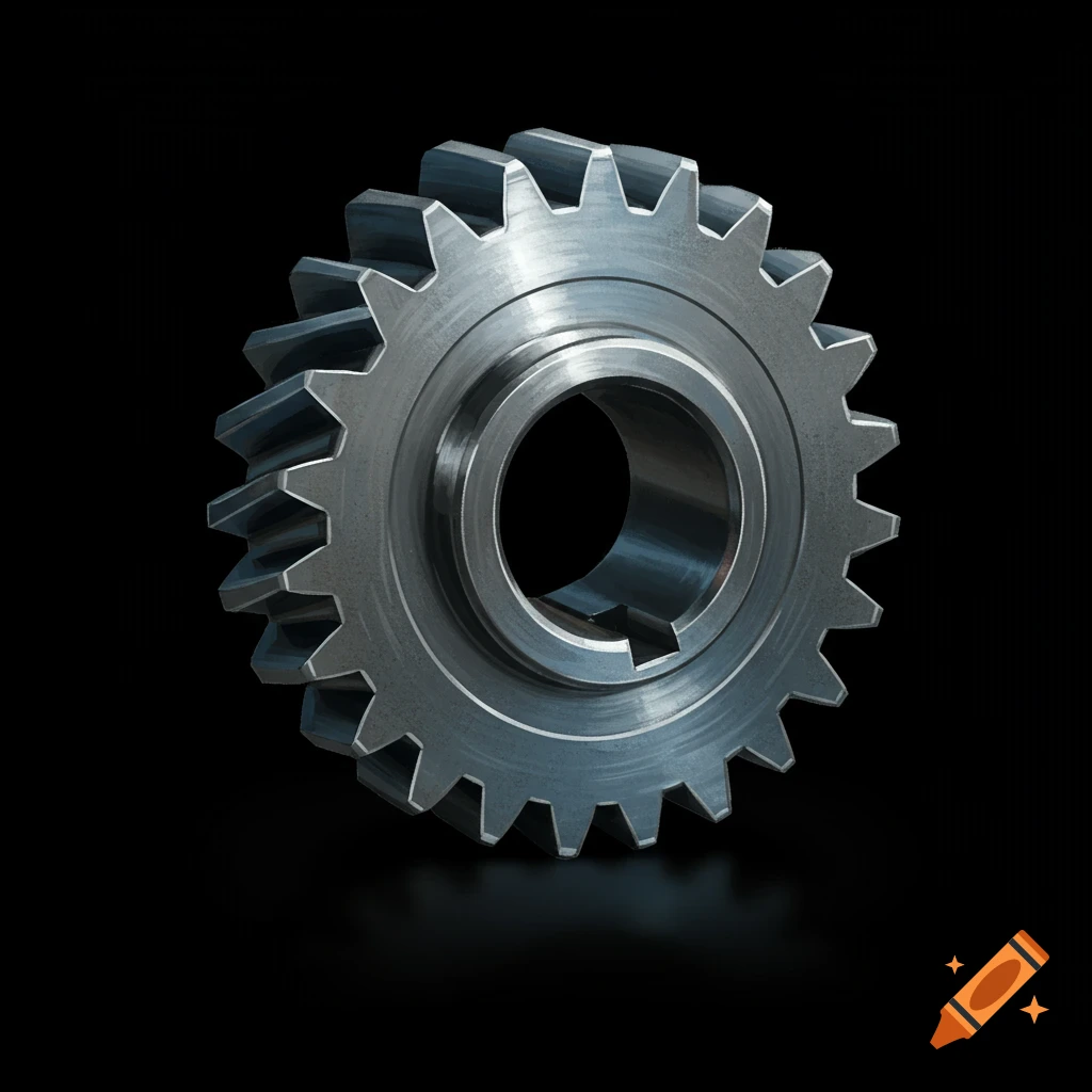 A metallic gear wheel on a black background.