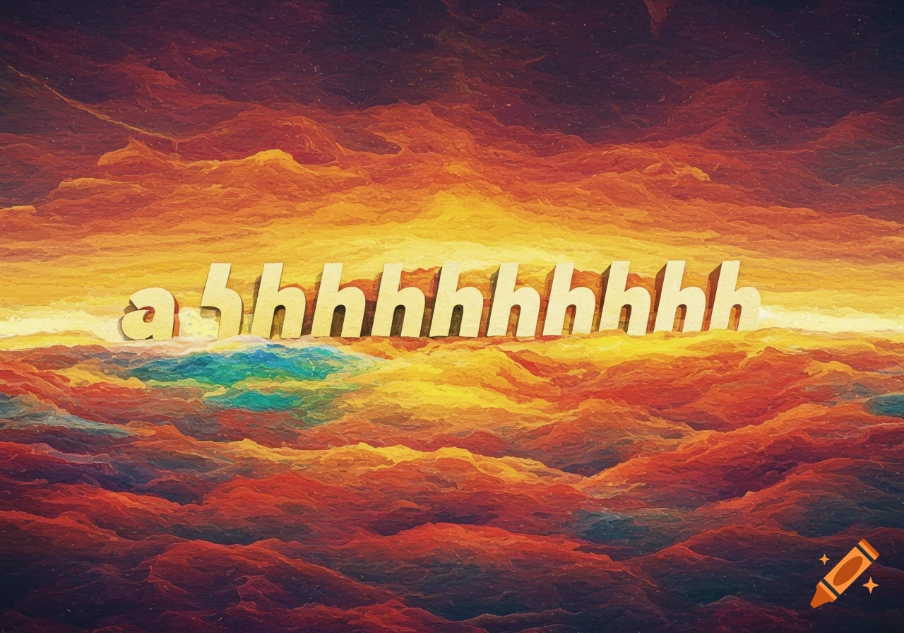 Abstract painting of vibrant, textured clouds with the word 'ahhhhhhhhhhhhhhhh' floating in the middle.