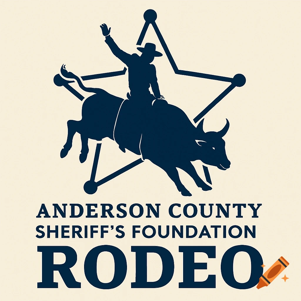 Logo of a cowboy riding a bull silhouette over a sheriff star with text 'Anderson County Sheriff's Foundation Rodeo'.