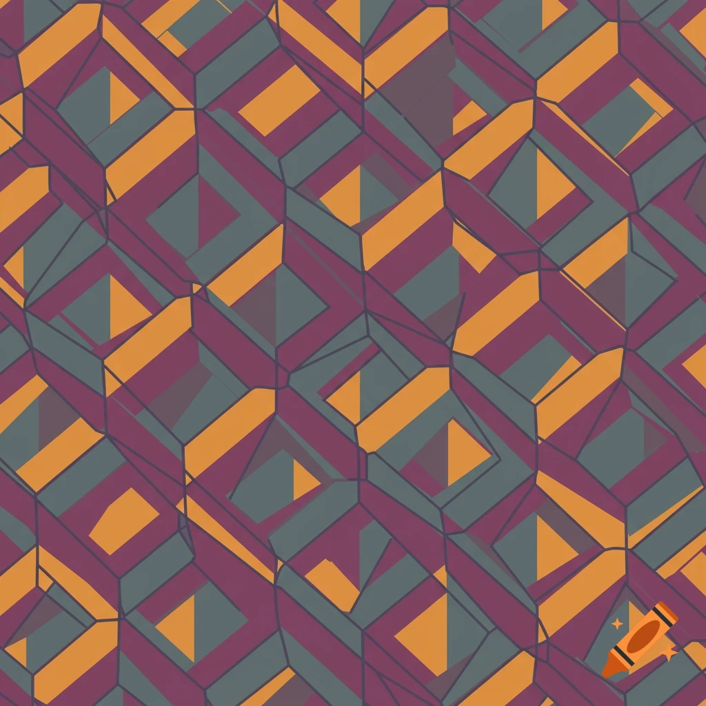 Abstract geometric pattern with intersecting lines and shapes in purple, orange, and gray.