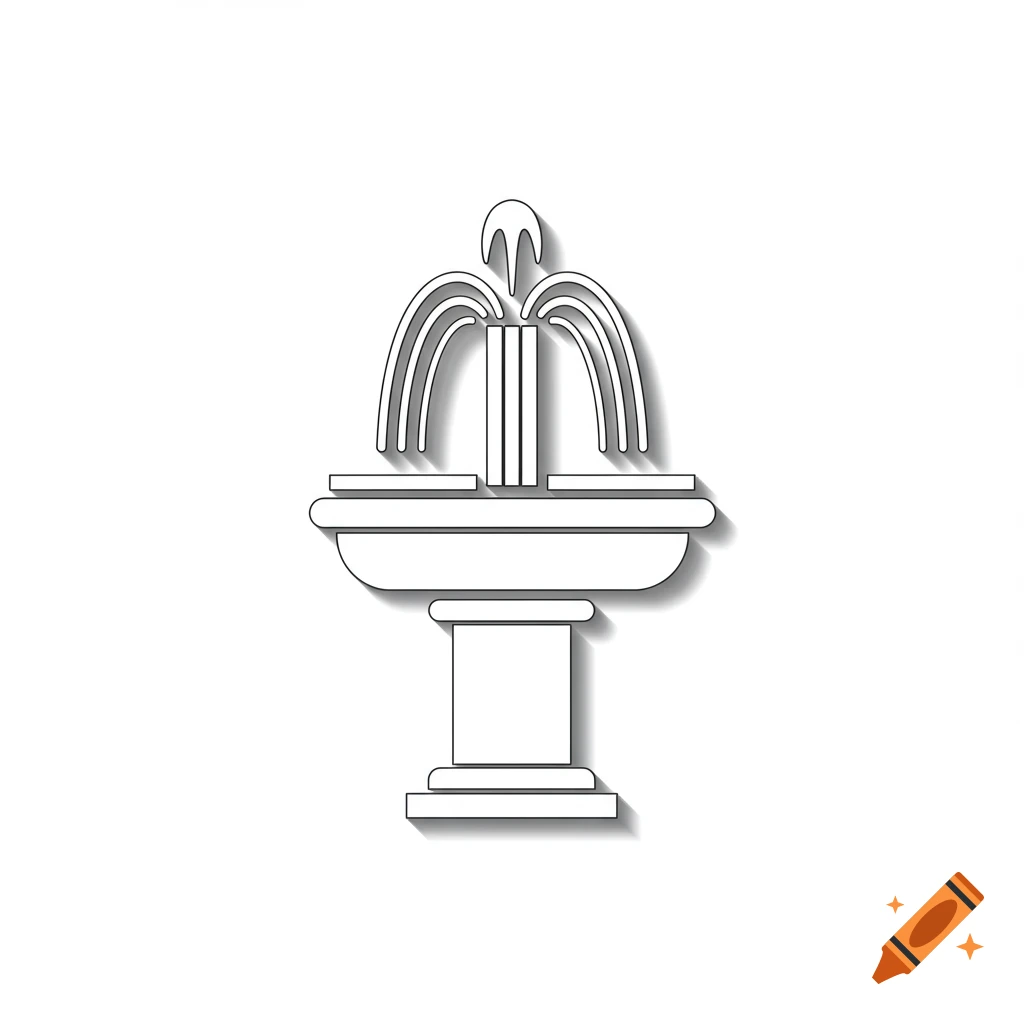 A white line graphic of a water fountain with a shadow.