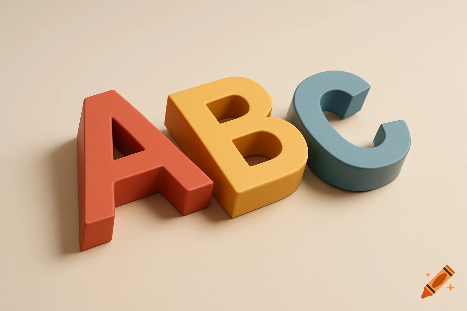 Three 3D block letters A, B, and C on a surface.