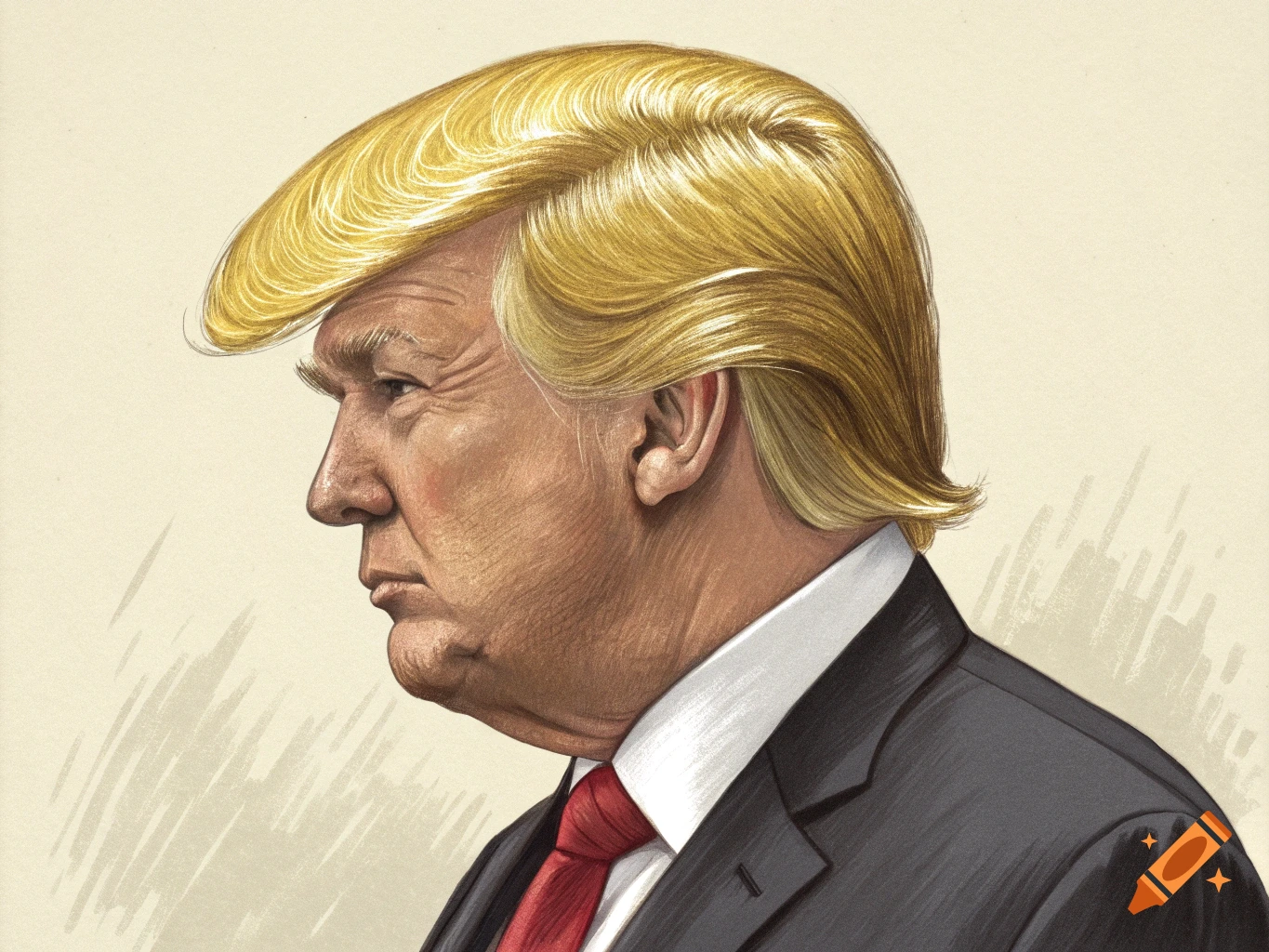 Illustration of Donald Trump with hair styled as a golden dome