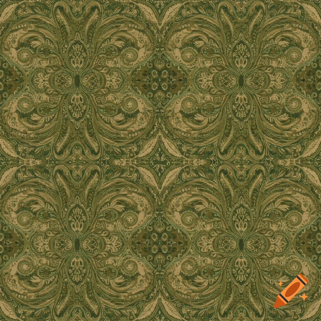 Seamless earthy green and brown boho pattern fabric texture.