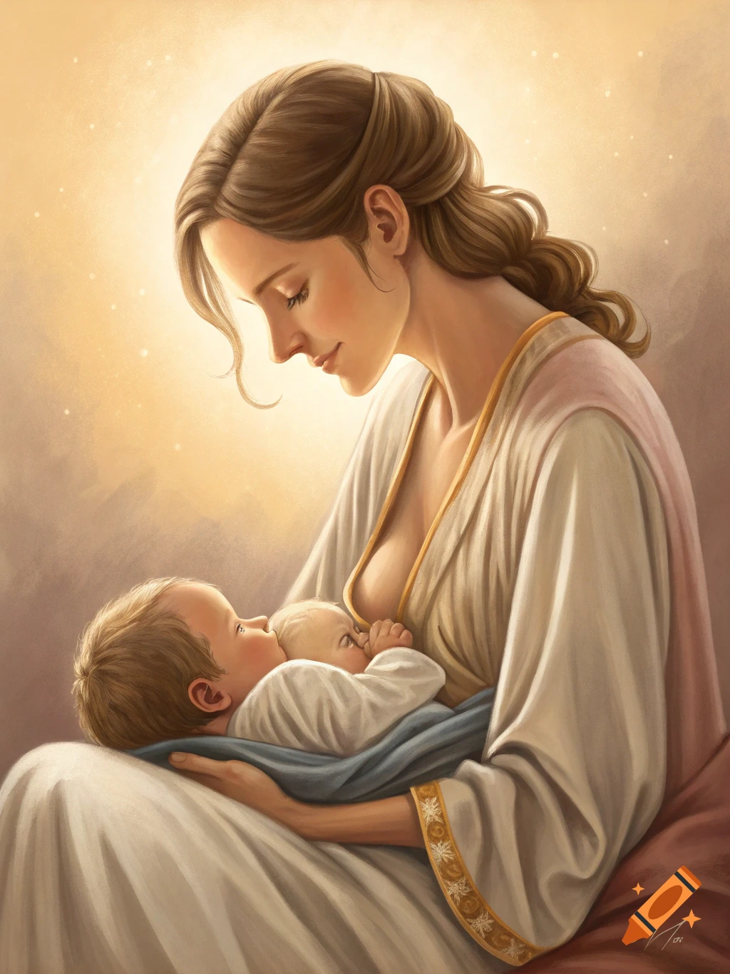 Painting of a mother breastfeeding her child