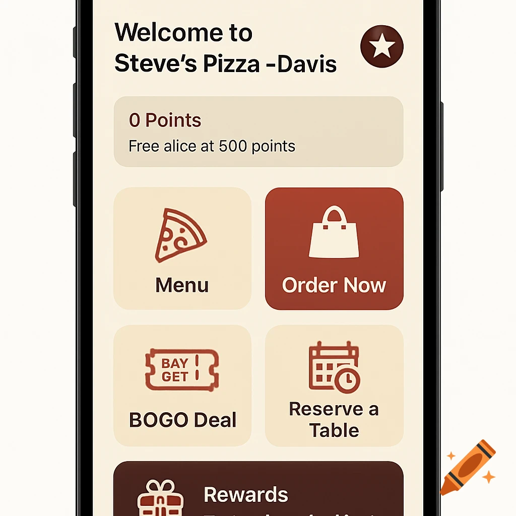 A smartphone screen displaying a pizza rewards app interface.