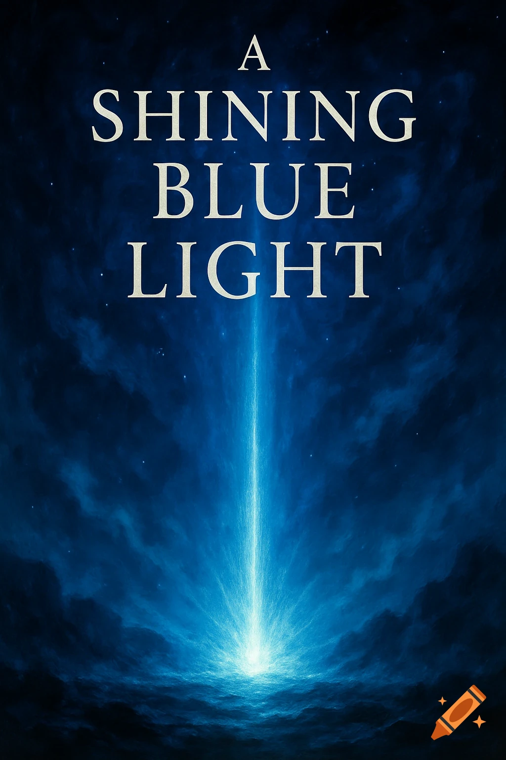 Book cover with A SHINING BLUE LIGHT title and a bright blue light beam shining up into a dark, starry sky