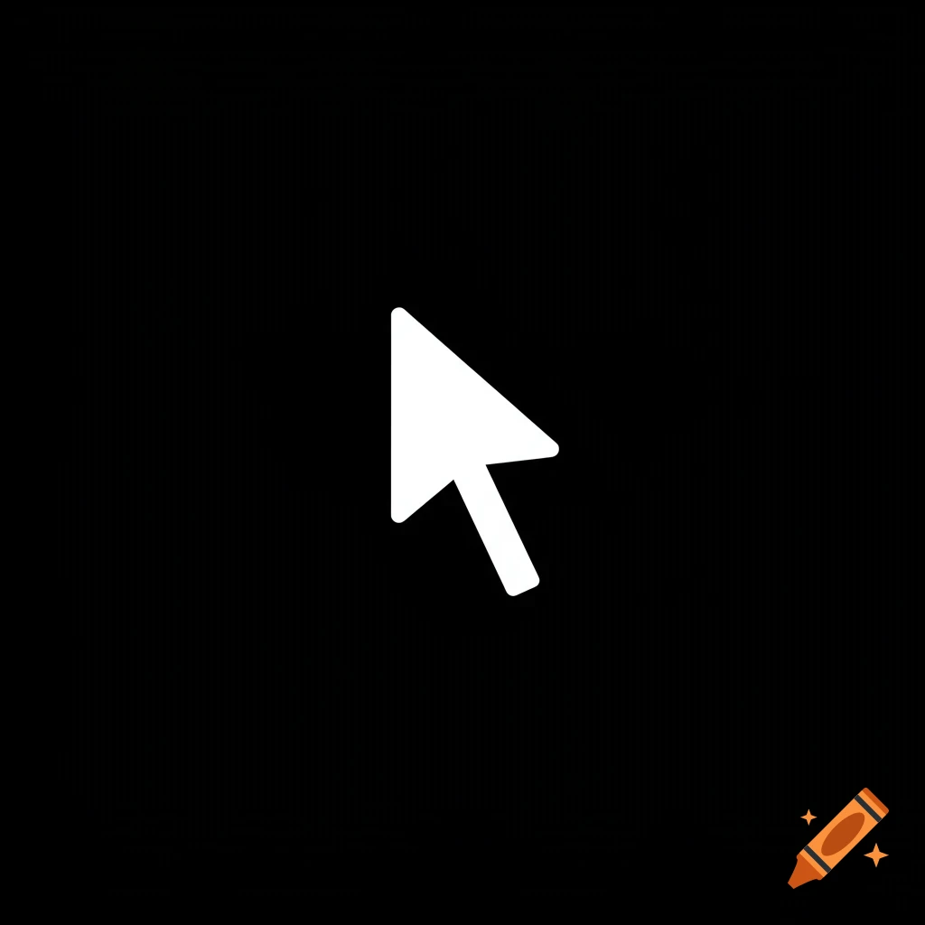A white computer mouse cursor on a black background