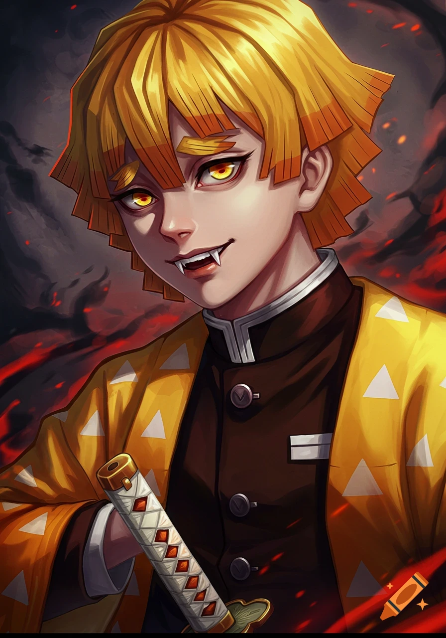 Anime portrait of Zenitsu Agatsuma as a vampire