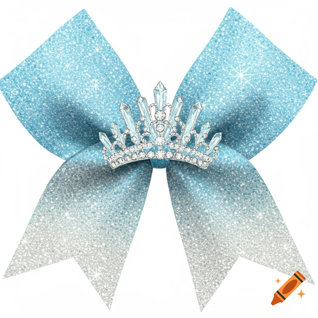 Glittery blue and silver ombré cheer bow with a crystal ice crown