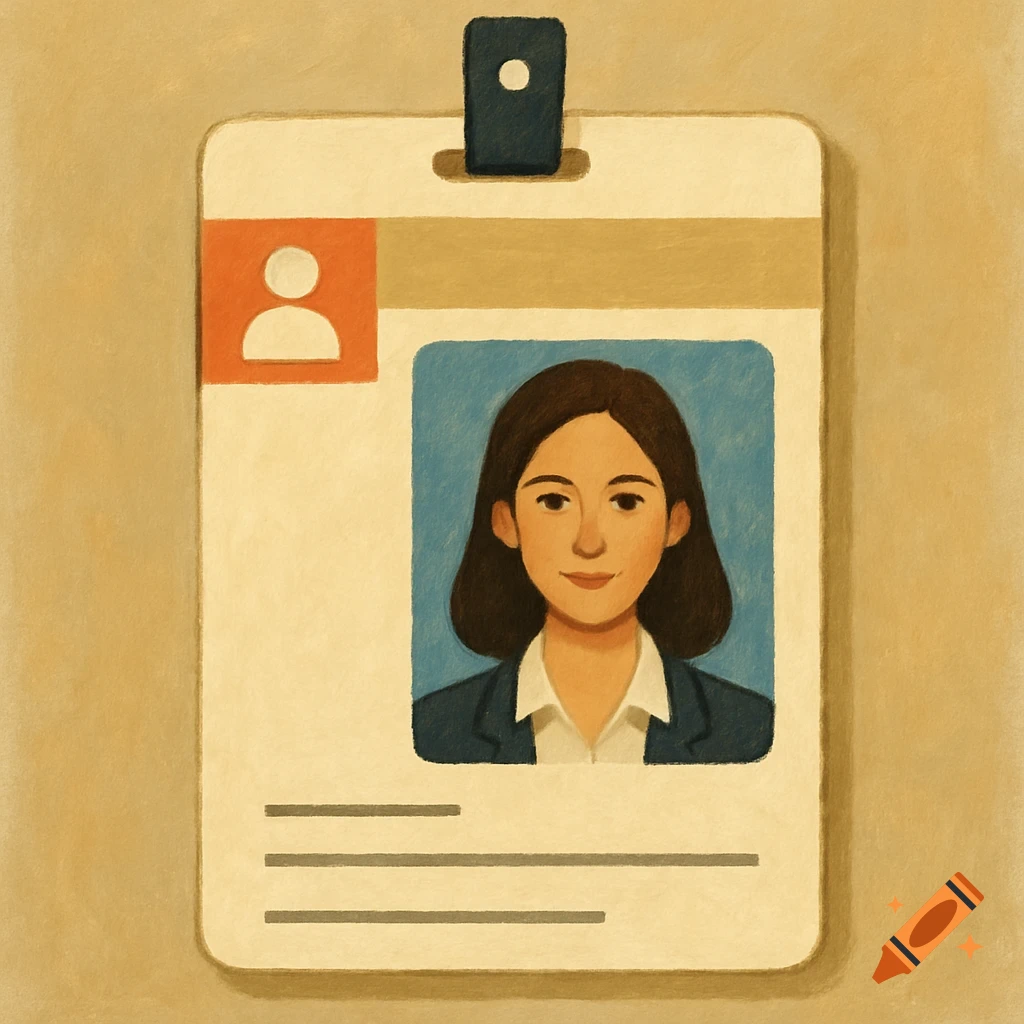 Illustration of an ID card template with a woman's portrait