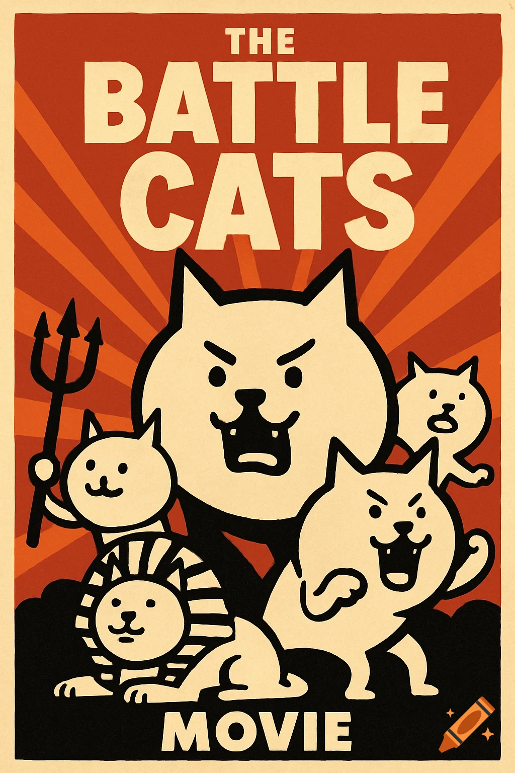 Stylized movie poster for The Battle Cats featuring cartoon cats and text.