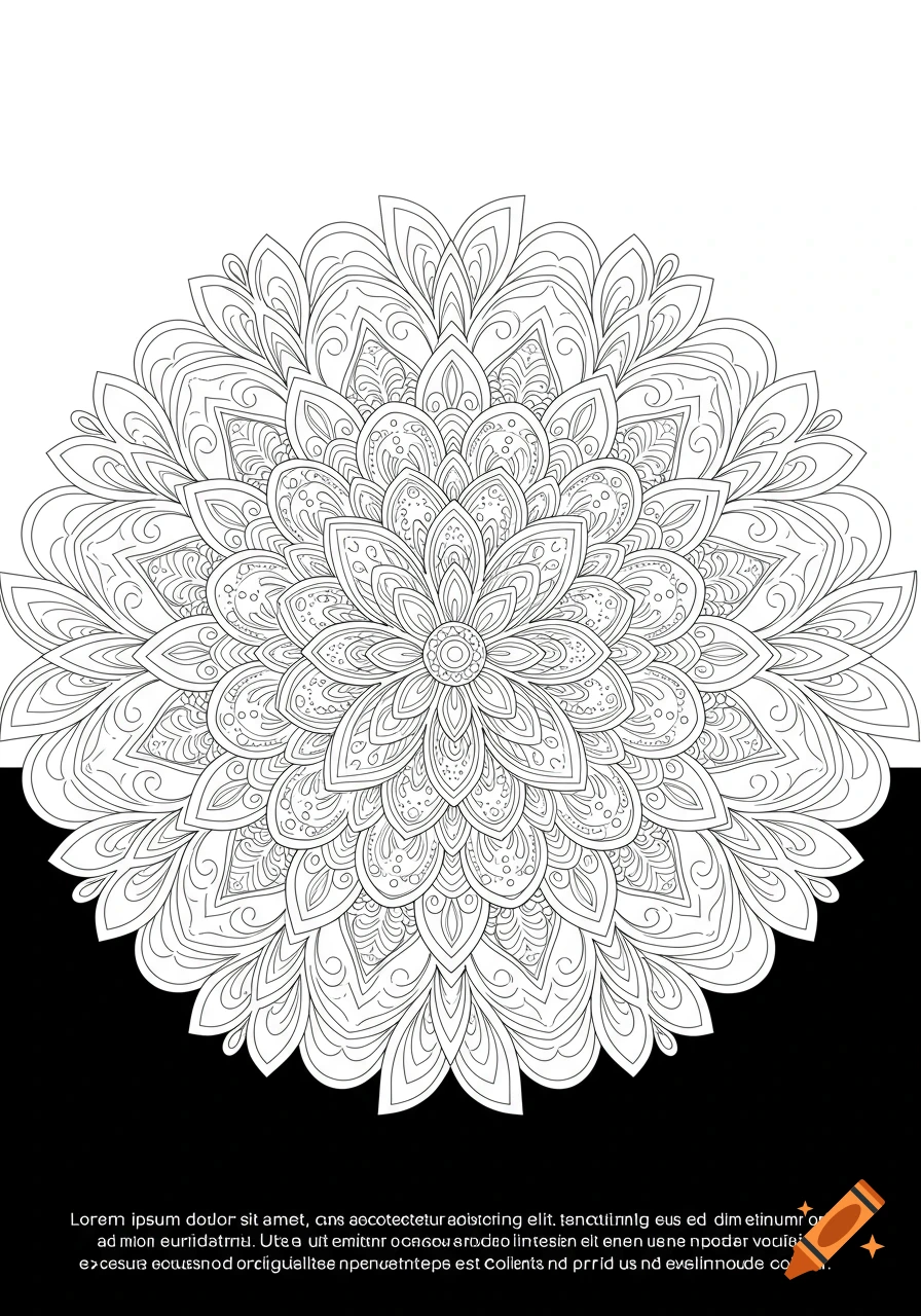 Detailed black and white line art mandala pattern for coloring.
