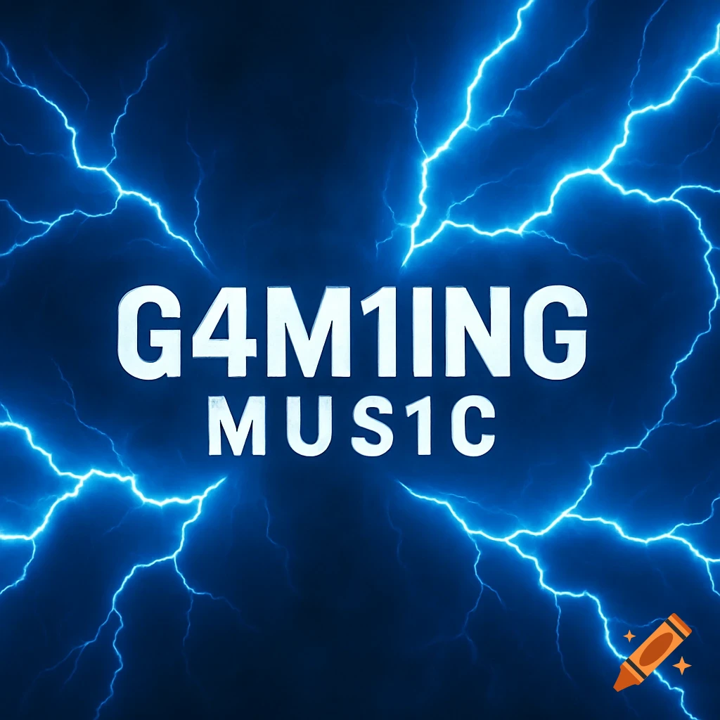 Banner with 'G4M1ING MUS1C' text and blue lightning on a dark background.