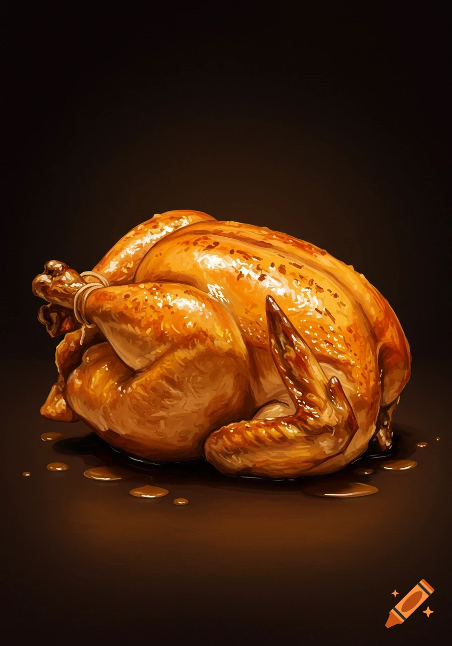 A roasted chicken in an illustrated style