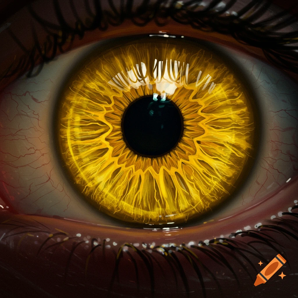 Close-up of a human eye with a bright yellow iris.