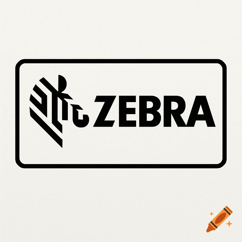 Black and white Zebra Technologies logo with stylized zebra head symbol and text in a rounded rectangle border.