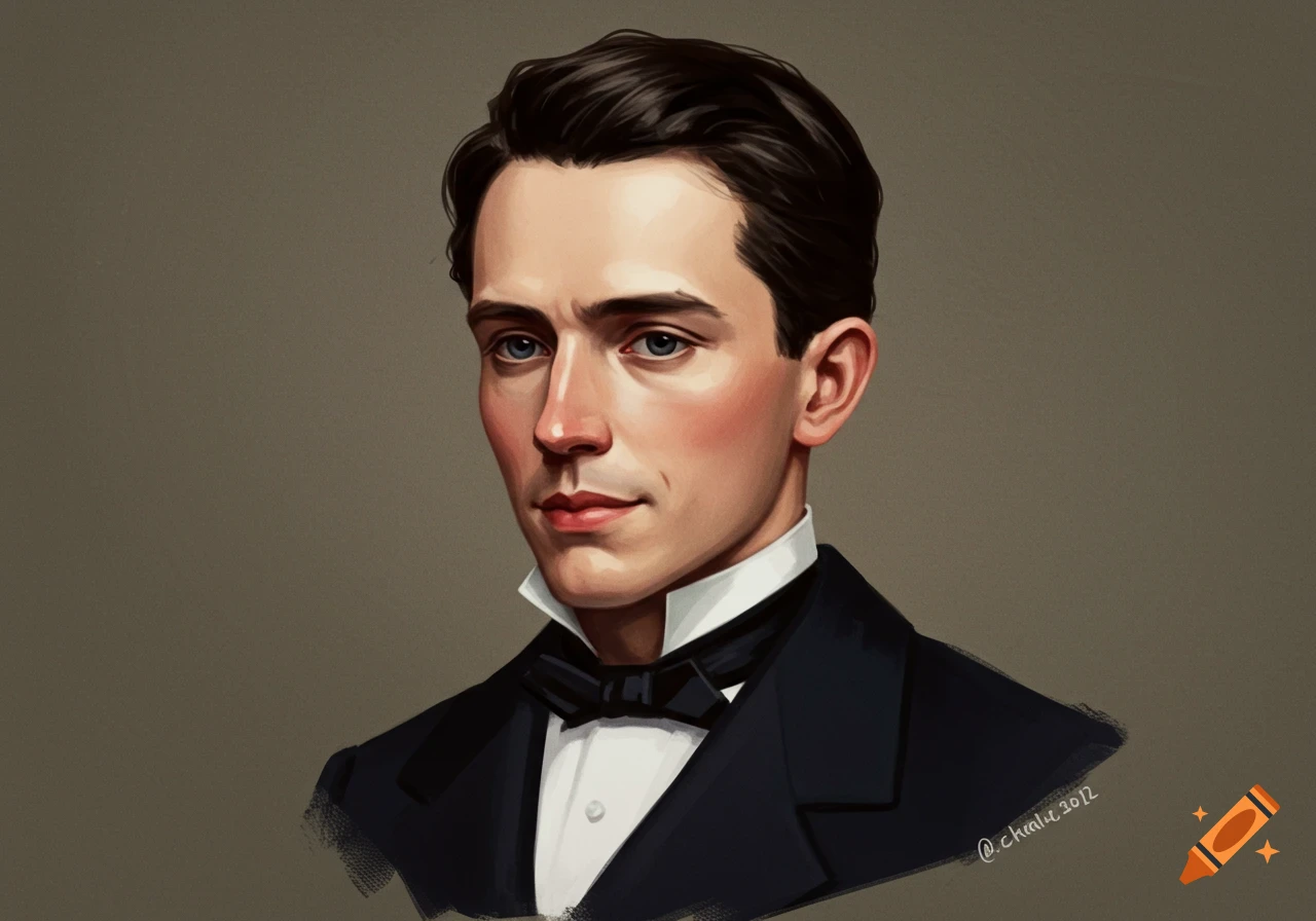 Illustration of a young man in a tuxedo and bow tie