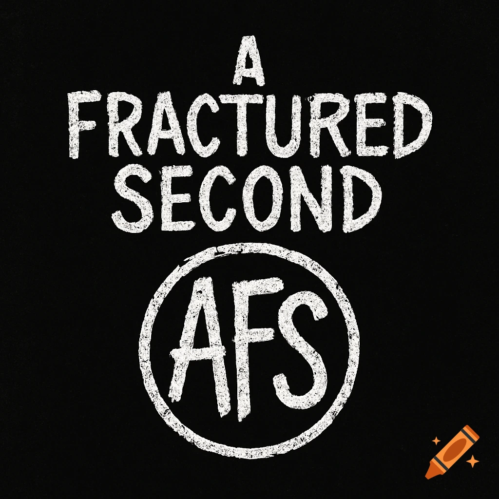 A white grunge-style logo on black, reading 'A FRACTURED SECOND' above a circle with 'AFS'.