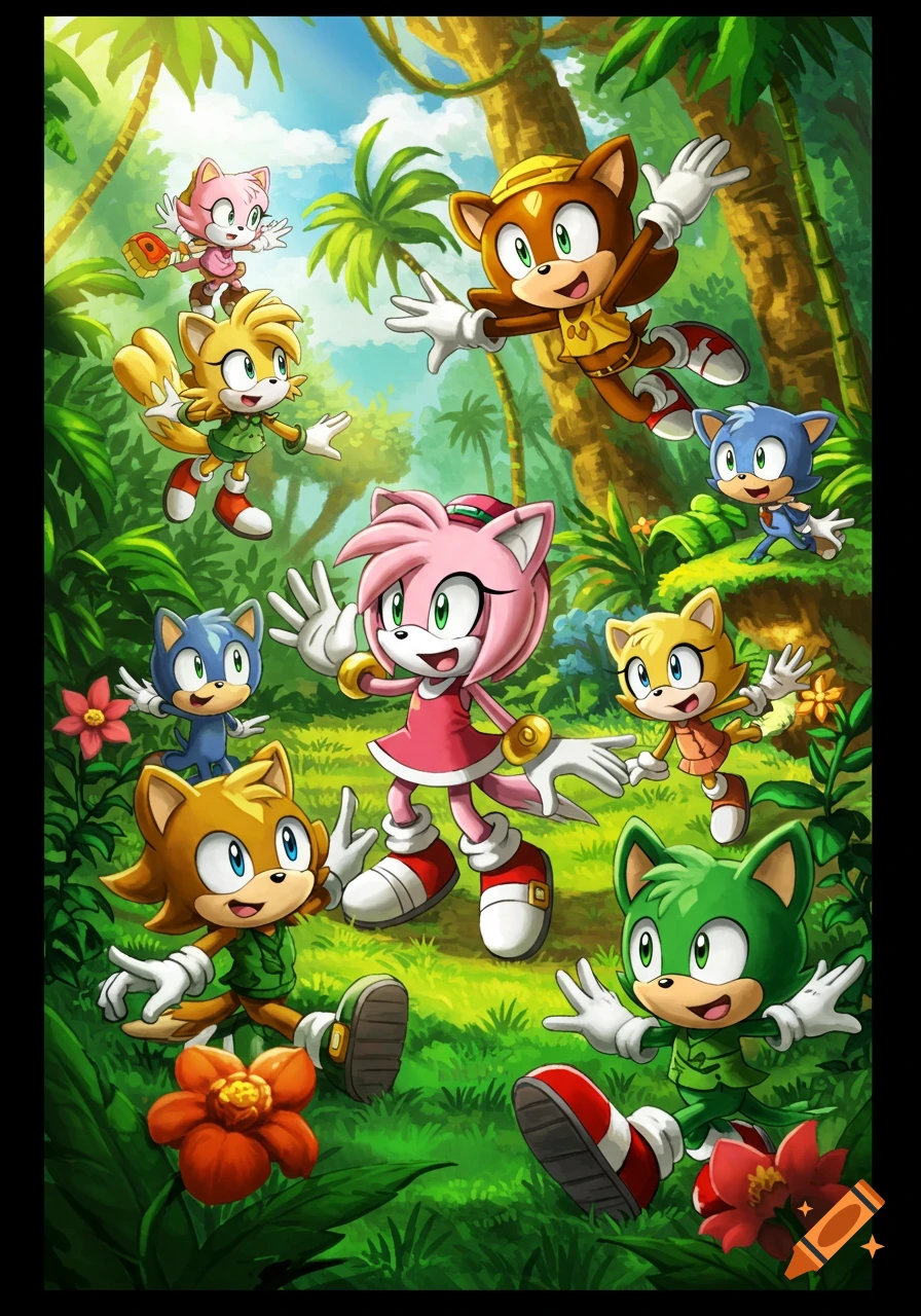 Sonic-style characters in a jungle.