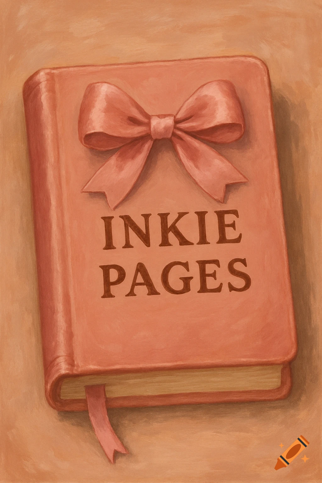 A pink book with a bow on the cover and the words INKIE PAGES, illustration style.