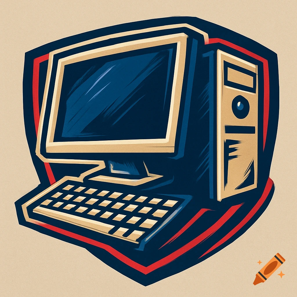 Stylized computer logo in a shield shape