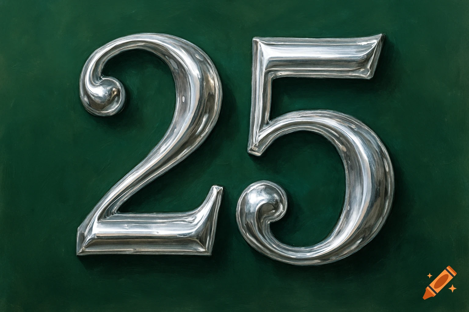 The number 25 in silver on a green background.