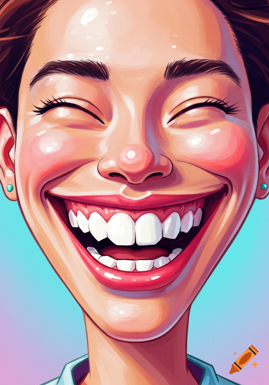 Close-up illustration of a person smiling with eyes closed
