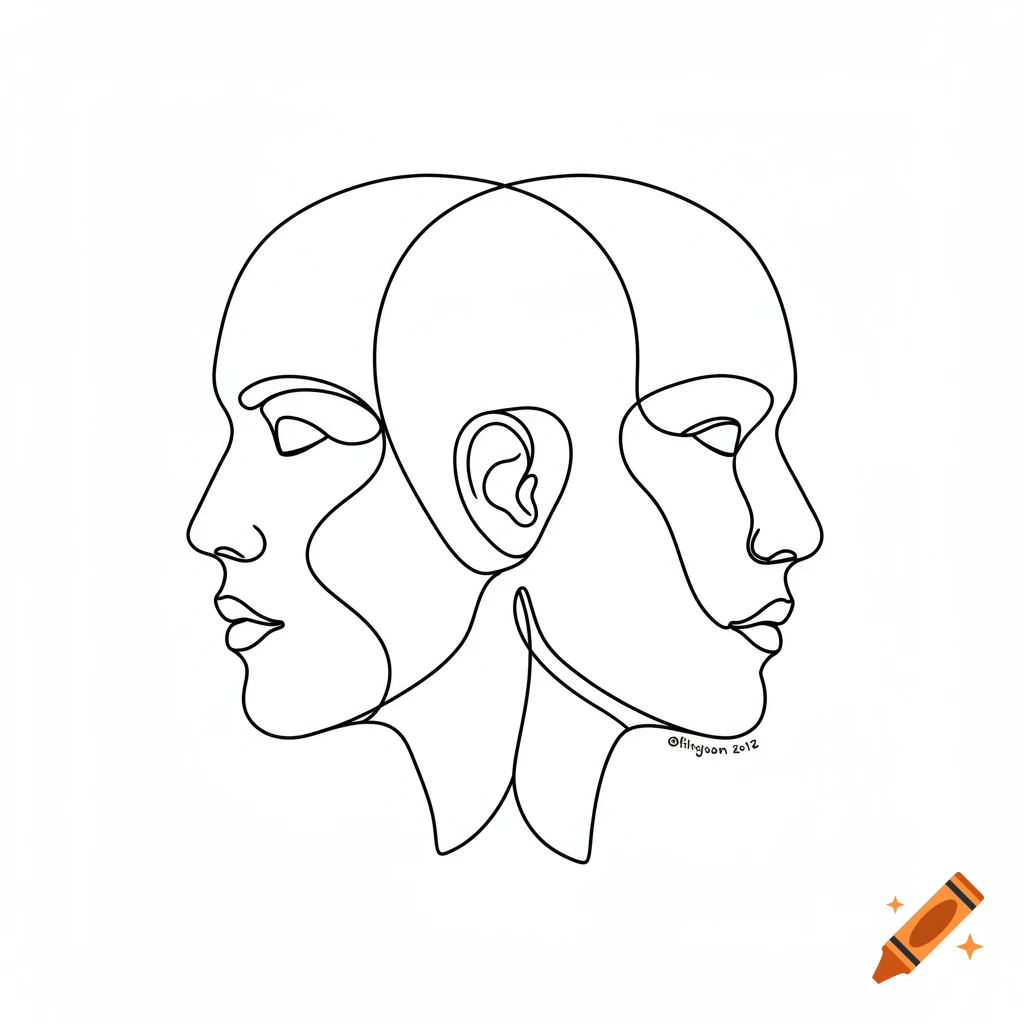 Black and white line drawing of two overlapping human face profiles.